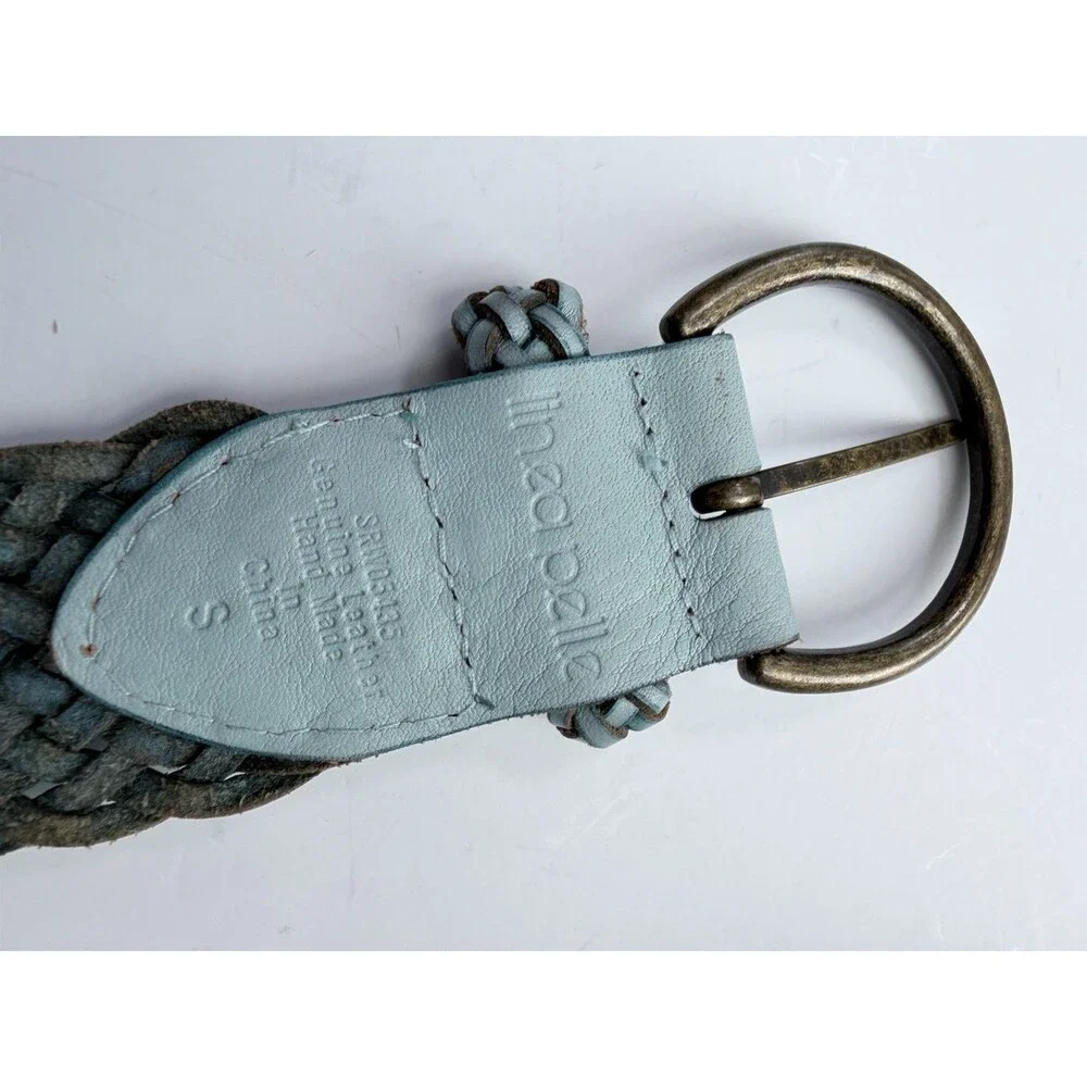 Linea Pelle Belt Braided Woven Leather Turquoise Women's Small Boho Adjustable
